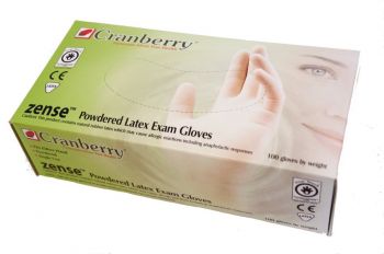 Cranberry Zense Pre-Powdered Latex Exam Gloves